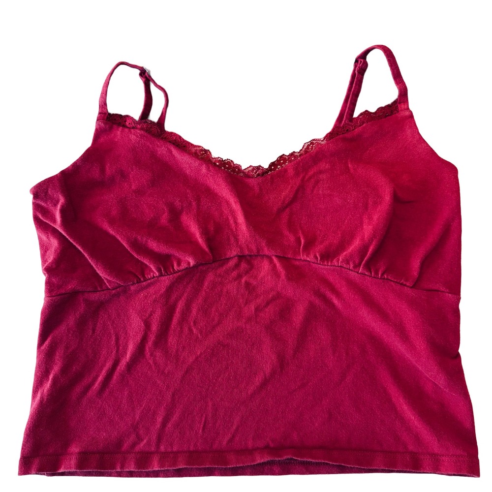 Hollister Burgundy Lace Trim Cami Top Y2K Coquette Romantic Fitted Size Large